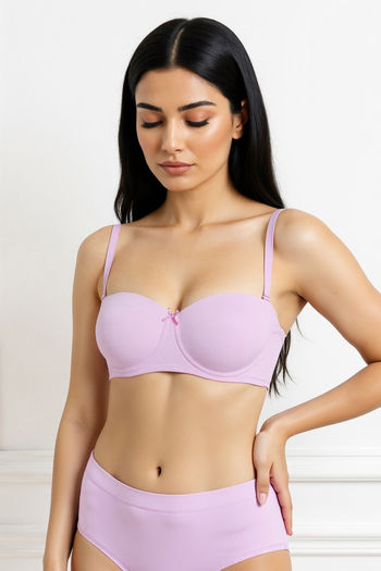 Buy Zivame Beautiful Basics Padded Wired 3/4th Coverage Strapless Bra - Violet Tulle